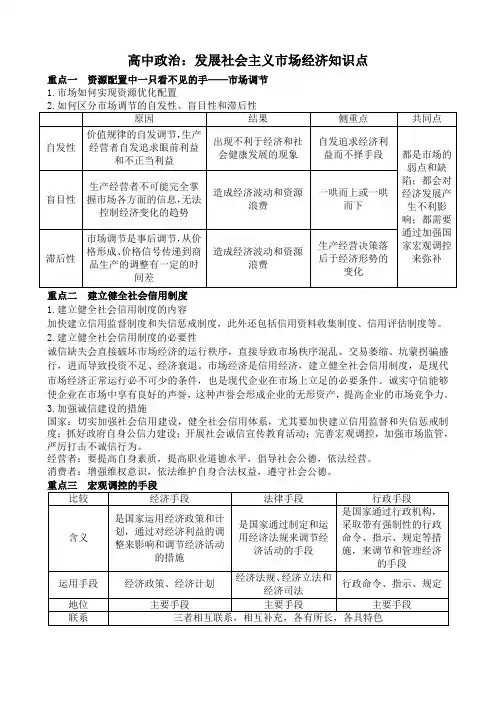 高中政治：发展社会主义市场经济知识点