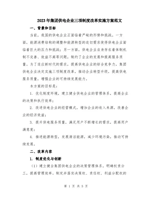 2023年集团供电企业三项制度改革实施方案范文