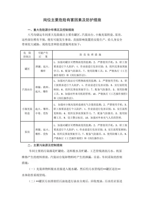岗位主要危险有害因素及防护措施