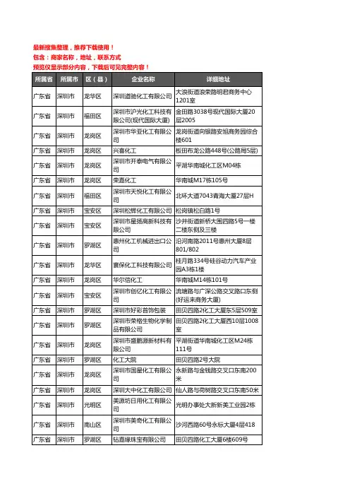 新版广东省深圳市化工厂企业公司商家户名录单联系方式地址大全516家