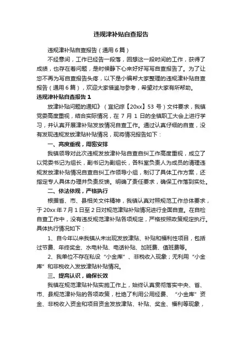 违规津补贴自查报告（通用6篇）