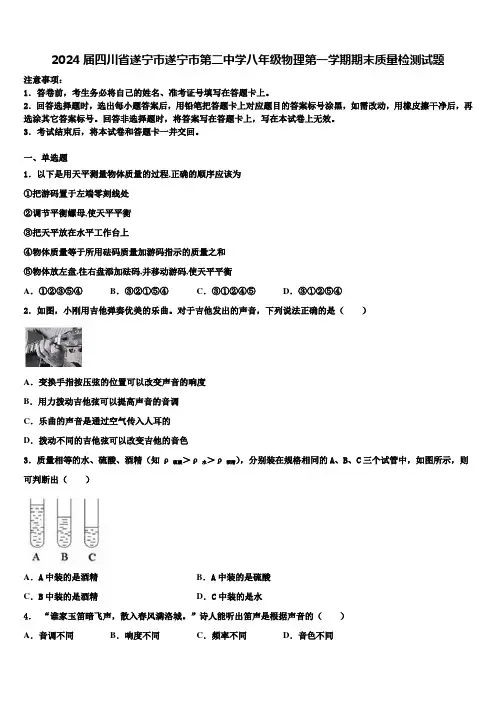 2024届四川省遂宁市遂宁市第二中学八年级物理第一学期期末质量检测试题含解析