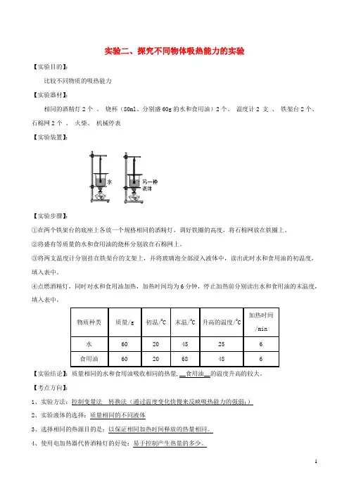 2020年中考物理必考25个实验考学练实验02探究不同物体吸热能力实验(含解析)