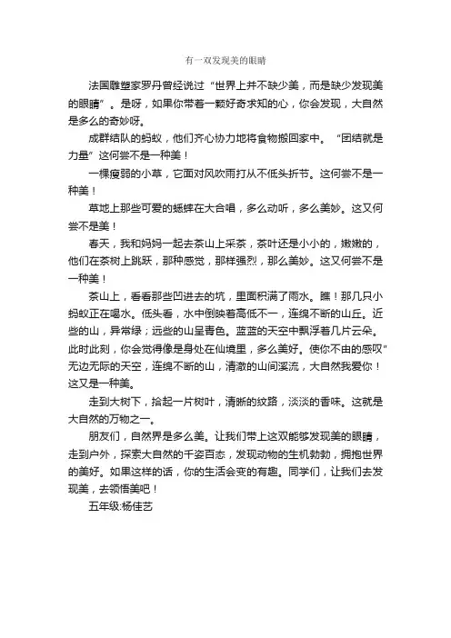 有一双发现美的眼睛_作文500字_关于美的作文_