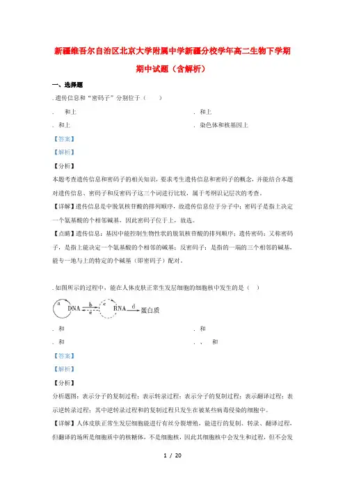 新疆维吾尔自治区北京大学附属中学新疆分校2018_2019学年高二生物下学期期中试题