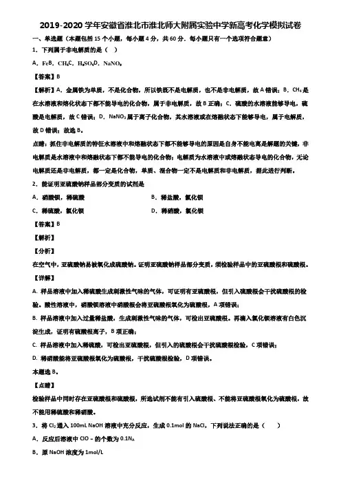 2019-2020学年安徽省淮北市淮北师大附属实验中学新高考化学模拟试卷含解析
