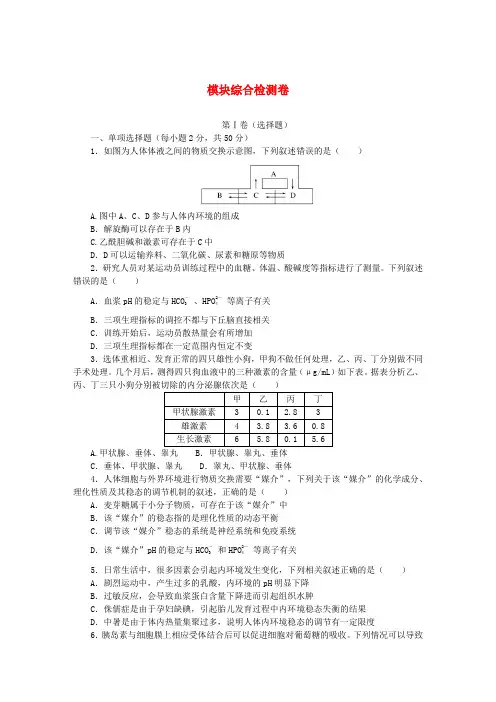 2023版新教材高中生物模块综合检测卷新人教版选择性必修1