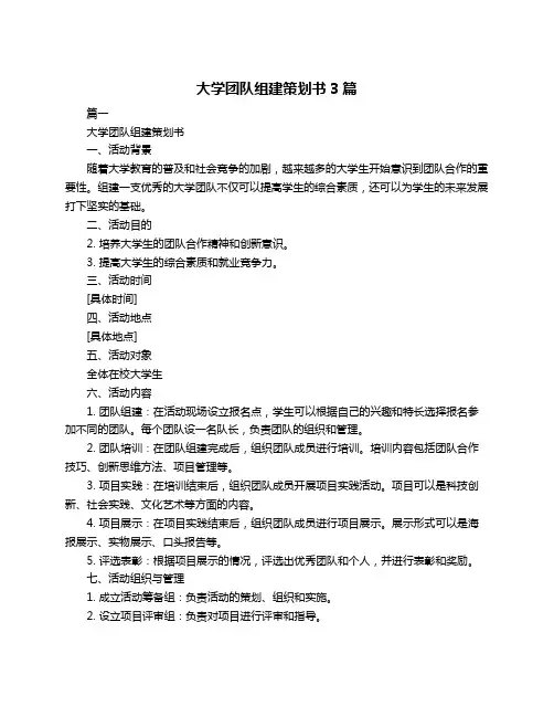 大学团队组建策划书3篇