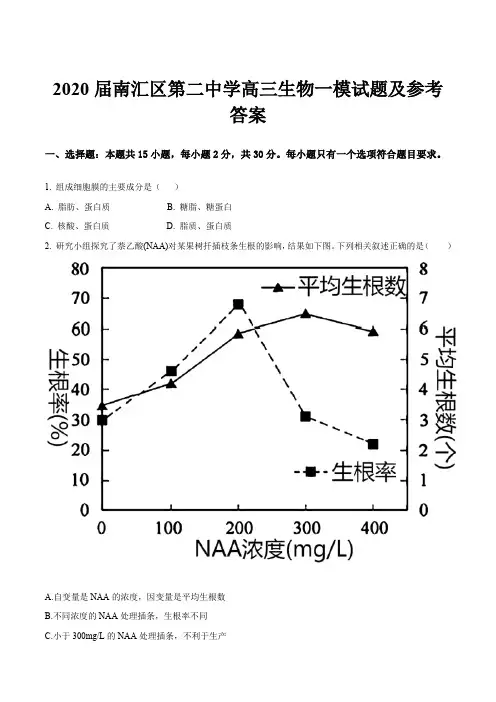 2020届南汇区第二中学高三生物一模试题及参考答案