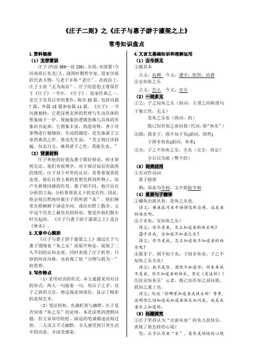 人教部编版八年级下册第21课《庄子二则——庄子与惠子游于濠梁之上》知识点归纳