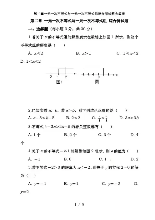 第二章一元一次不等式与一元一次不等式组综合测试题含答案