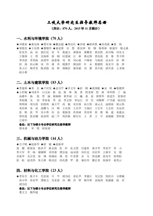 三峡大学研究生指导教师名册