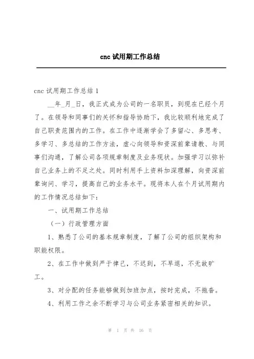 cnc试用期工作总结
