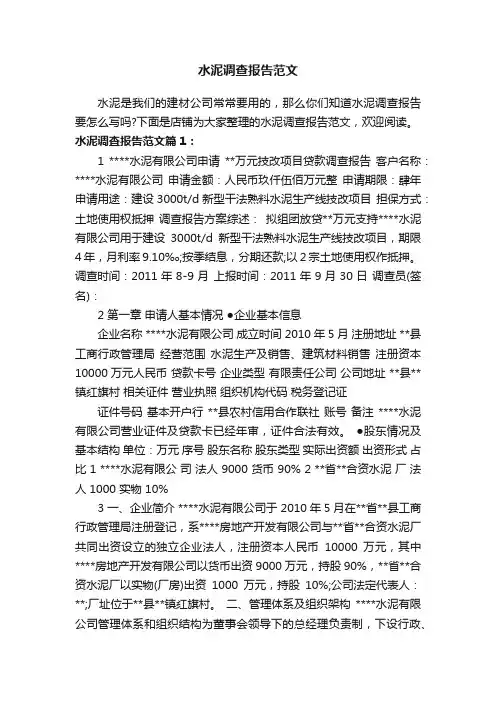 水泥调查报告范文