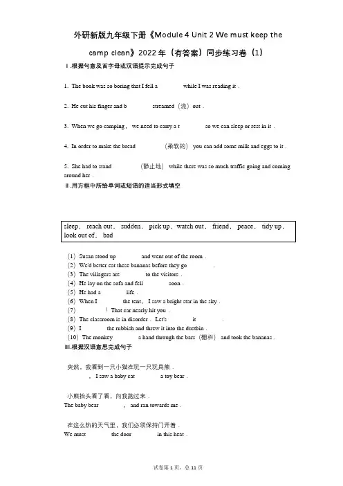 外研新版九年级下册《Module_4_Unit_2》2022年(有答案)同步练习卷(1)