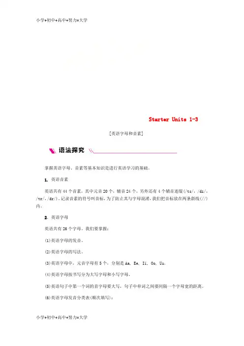 配套K122018年秋七年级英语上册 Starter Units 1-3单元语法聚焦 (新版)人教新