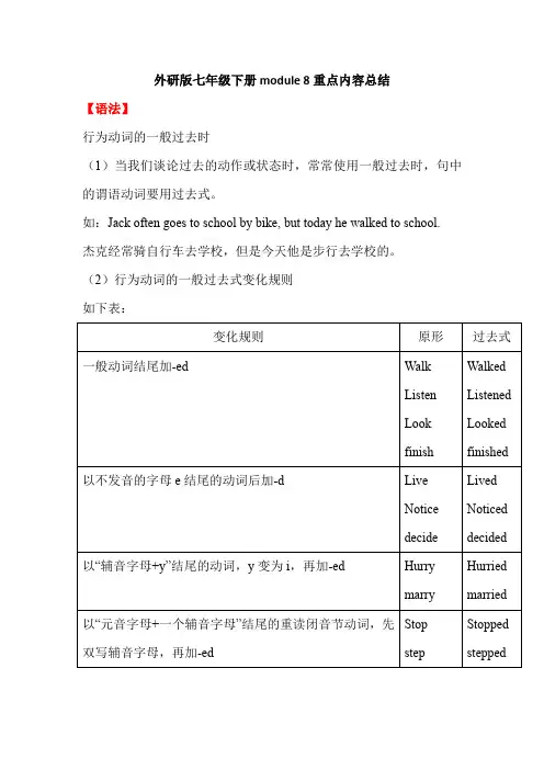 外研版七年级下册Module 8重点内容总结