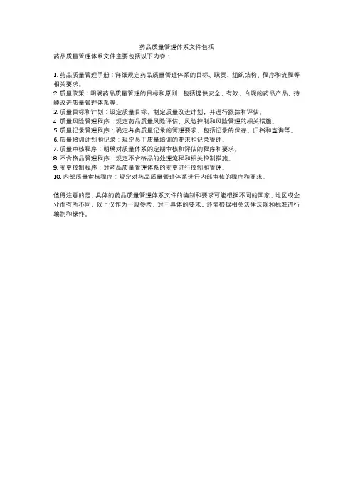 药品质量管理体系文件包括