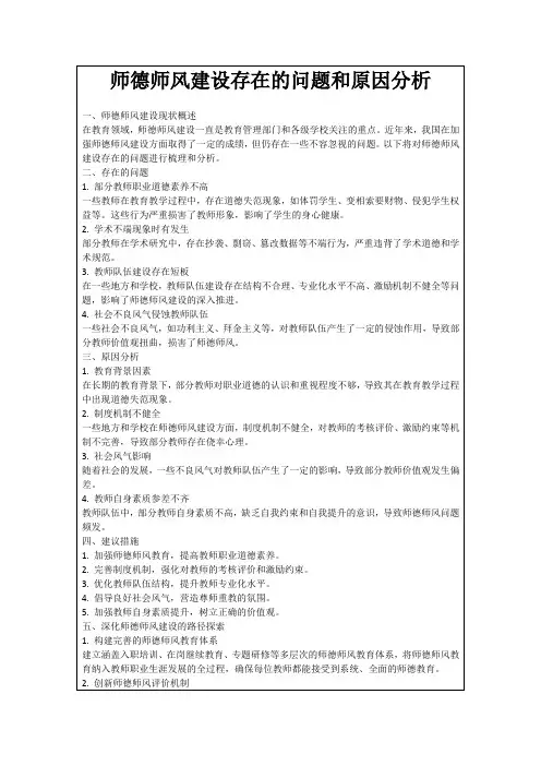 师德师风建设存在的问题和原因分析