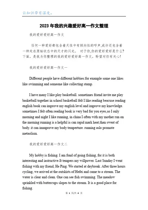 2023年我的兴趣爱好高一作文整理