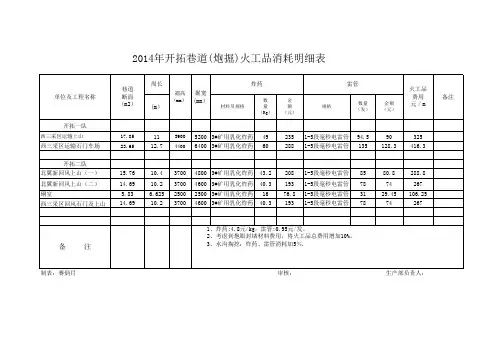 2014年全矿开拓巷道火工品费用预算明细表 (1)