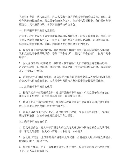 廉洁警示总结发言稿