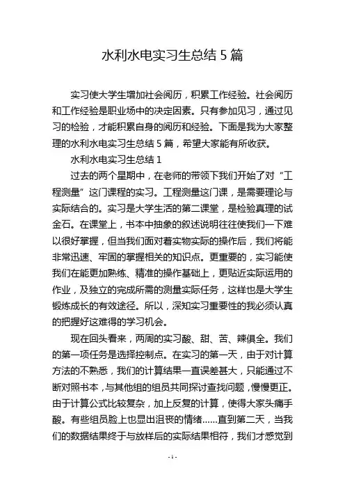 水利水电实习生总结5篇