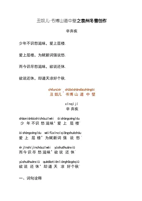 《丑奴儿·书博山道中壁》注音及解释整理