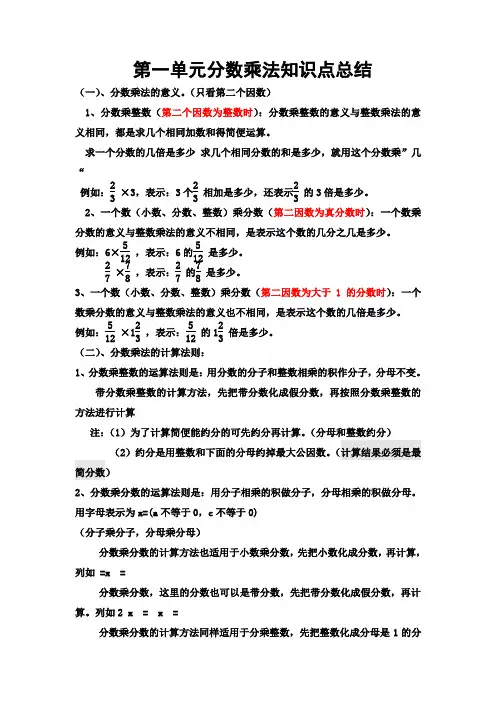 六年级上册数学分数乘法知识点总结