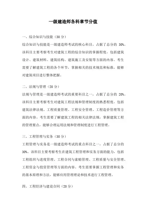 一级建造师各科章节分值