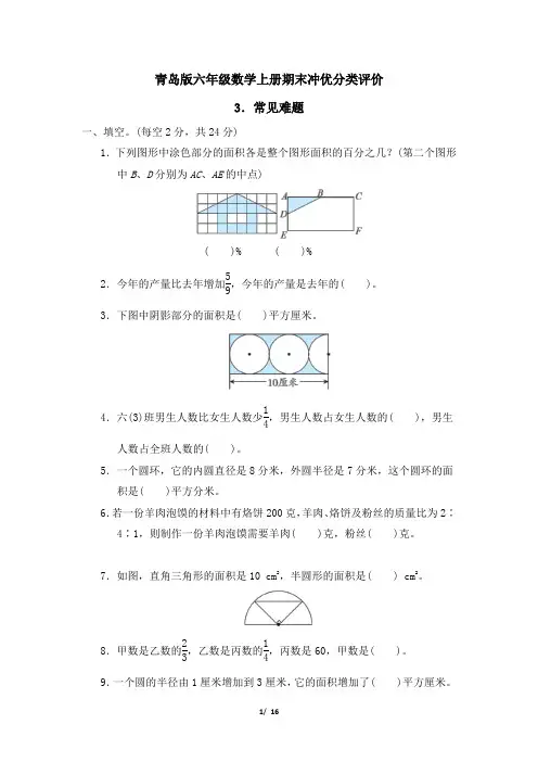 青岛版六年级数学上册期末专项常见难题试卷 附答案