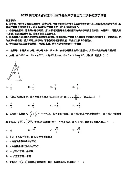 2025届黑龙江省安达市田家炳高级中学高三第二次联考数学试卷含解析