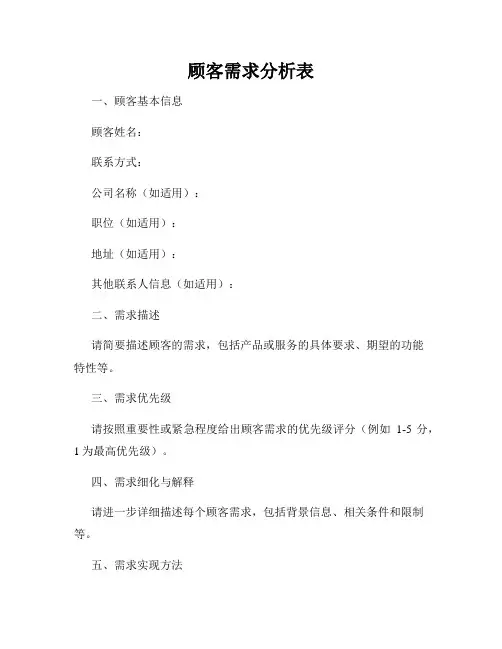 顾客需求分析表