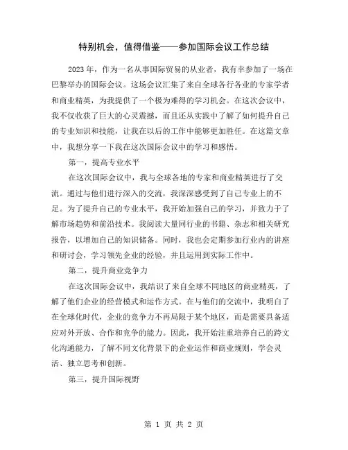 特别机会,值得借鉴——参加国际会议工作总结