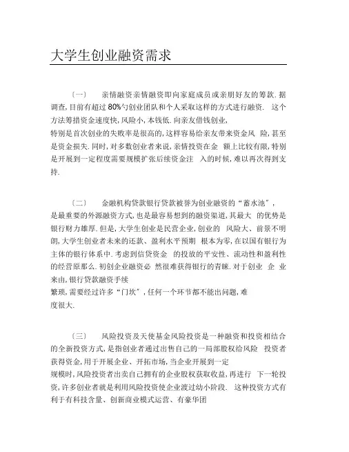 创业融资大学生创业融资需求