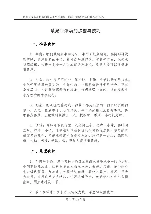 喷泉牛杂汤的步骤与技巧