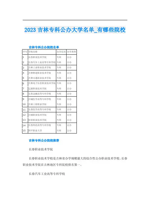 2023吉林专科公办大学名单_有哪些院校
