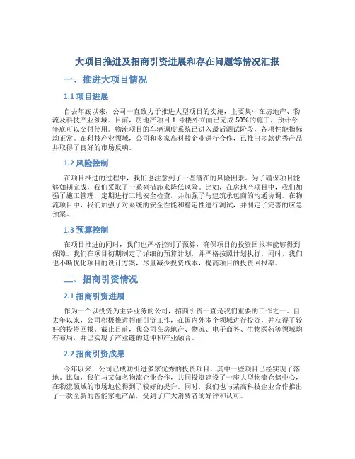 大项目推进及招商引资进展和存在问题等情况汇报_1