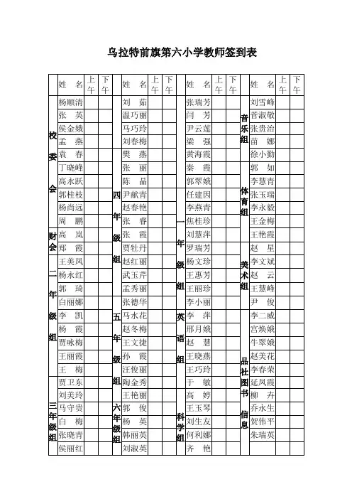 8乌拉特前旗第六小学教师签到表A4