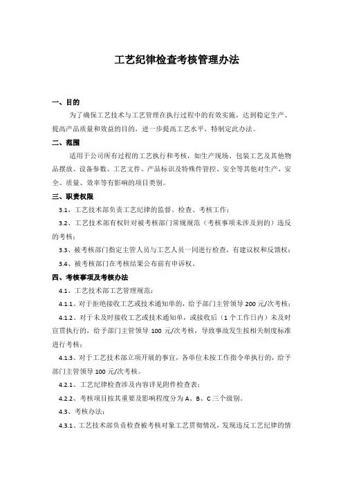 工艺纪律检查考核管理办法