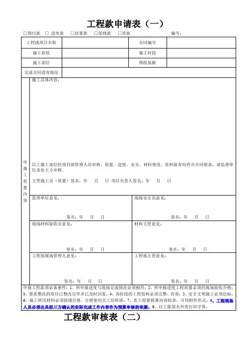 建筑工程进度款申请表 --样本