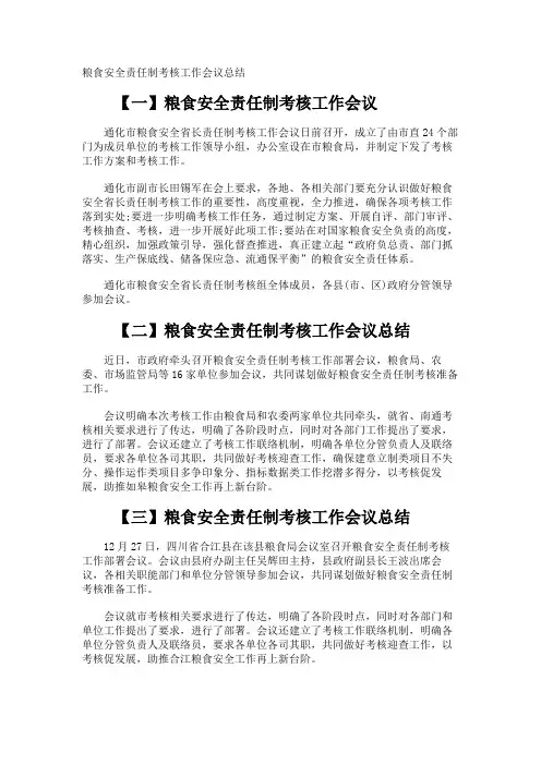 粮食安全责任制考核工作会议总结