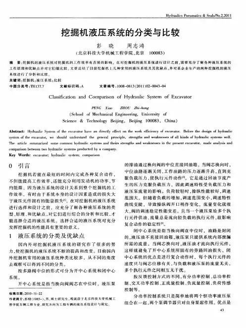 挖掘机液压系统的分类与比较