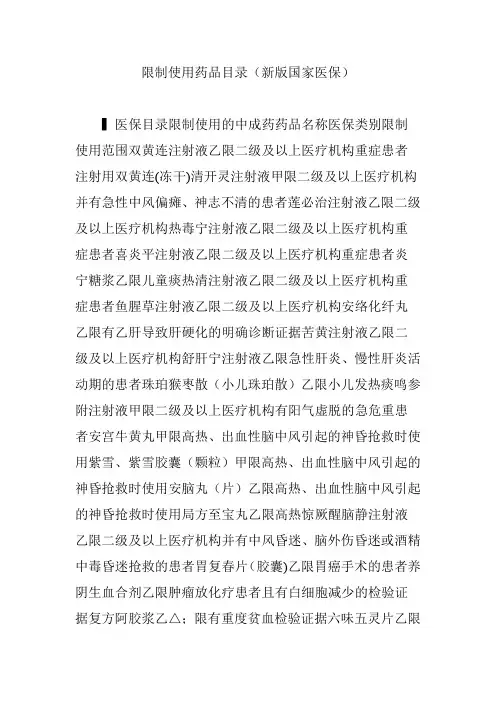 限制使用药品目录(新版国家医保)