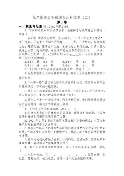 综合达标试卷(二) 2022-2023学年部编版语文九年级下册