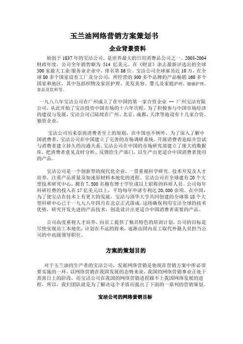 玉兰油网络营销方案策划书