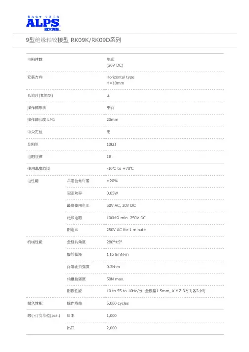 K绝缘轴电位器RKKB选型手册