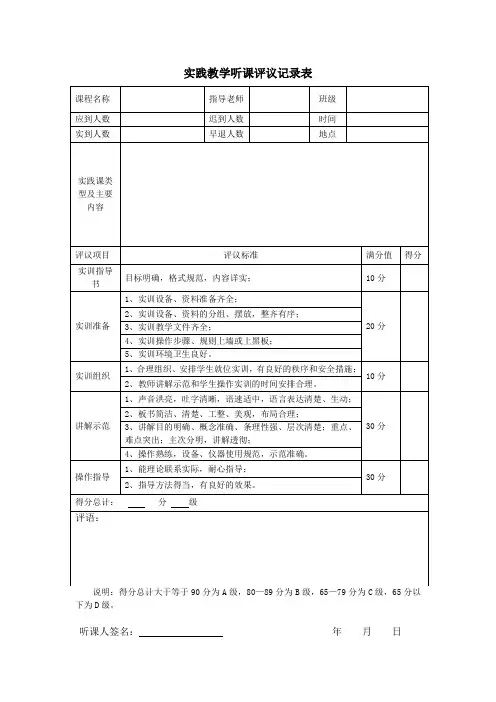 实践教学听课评议记录表