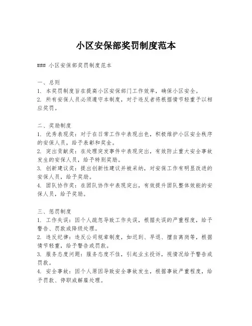 小区安保部奖罚制度范本