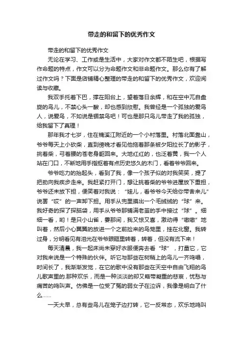 带走的和留下的优秀作文
